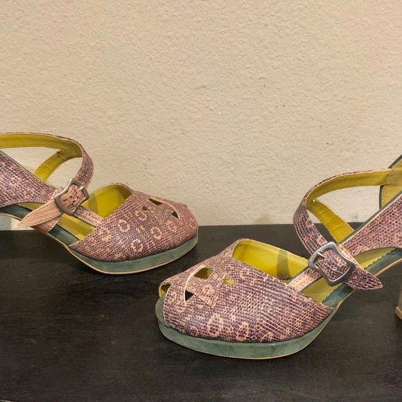 Faryl Robin 1940's Style Platform Pumps From Anthropology/ Pink, Green - 6.5M - Picture 14 of 14